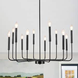 12-Light Black Farmhouse Candle Chandelier for Bedroom with No Bulbs Included