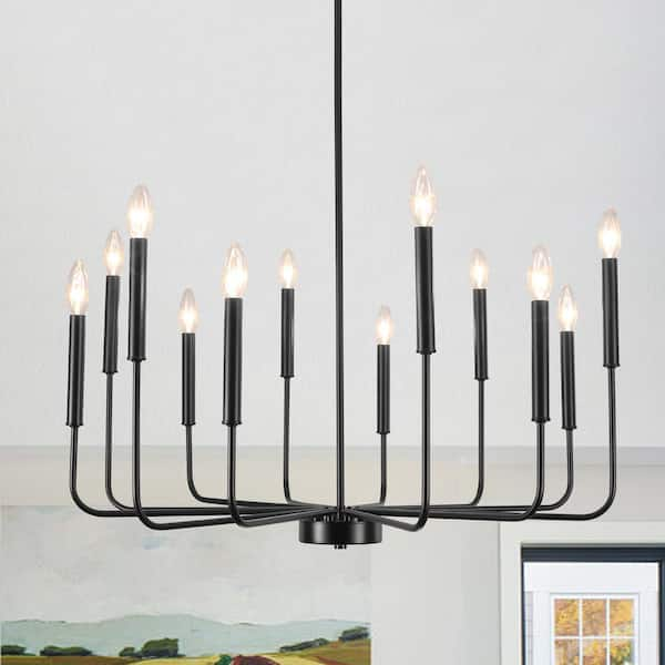 LWYTJO 12-Light Black Farmhouse Candle Chandelier For Bedroom With No ...