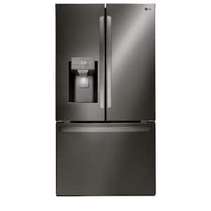 28 cu. ft. 3 Door French Door Refrigerator with Ice and Water with Single Ice in Black Stainless Standard Depth