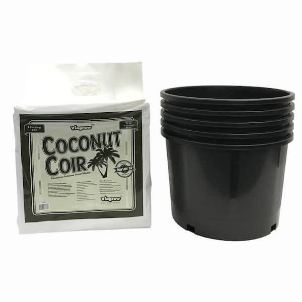 Viagrow 5 Gal Nursery Pots With Coir Coco Grow Media 5 Pack Vhg5kg 5 The Home Depot 