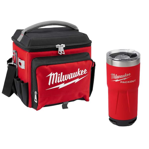 21 Qt. Soft Sided Jobsite Lunch Cooler with PACKOUT Red 20 oz. Tumbler