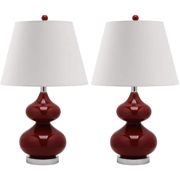 SAFAVIEH Eva 24 in. Dark Red Double Gourd Glass Table Lamp with Off-White Shade (Set of 2)