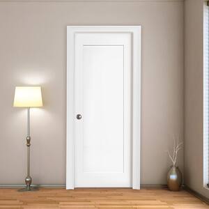 32 in. x 80 in. 1-Panel Primed White Shaker Solid Core Wood Single Prehung Interior Door Right Hand with Bronze Hinges