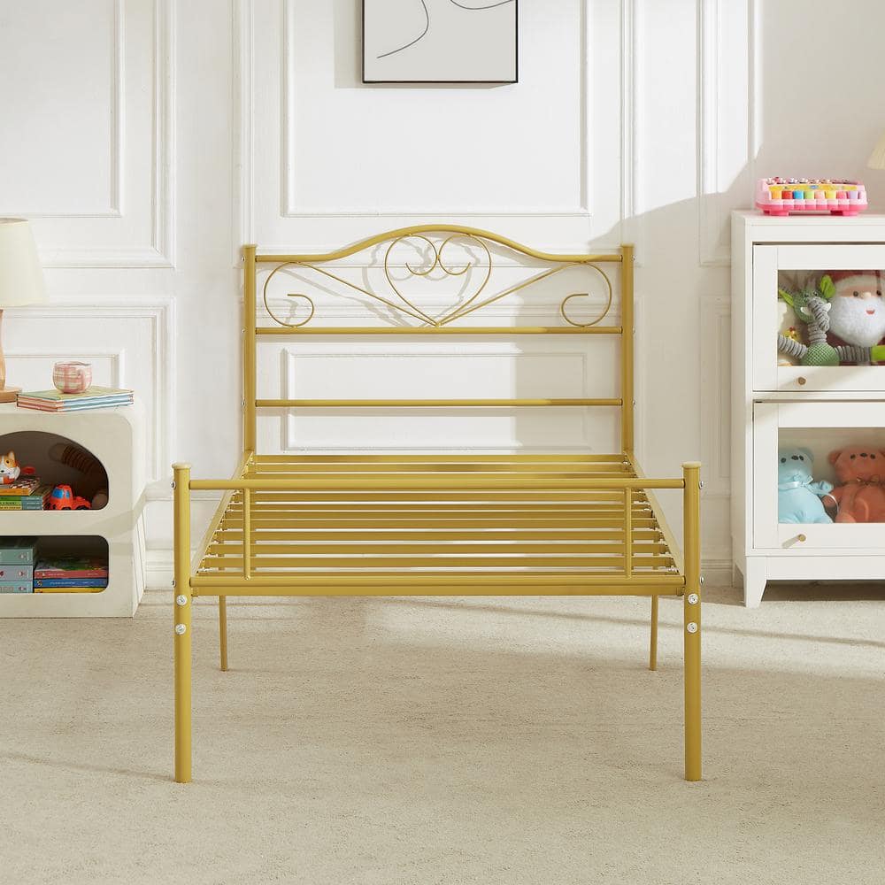 Twin Bed Frame, Pink Platform Bed No Box Spring Needed, Heavy Duty Steel Slats Support Bed - thumbnail 5