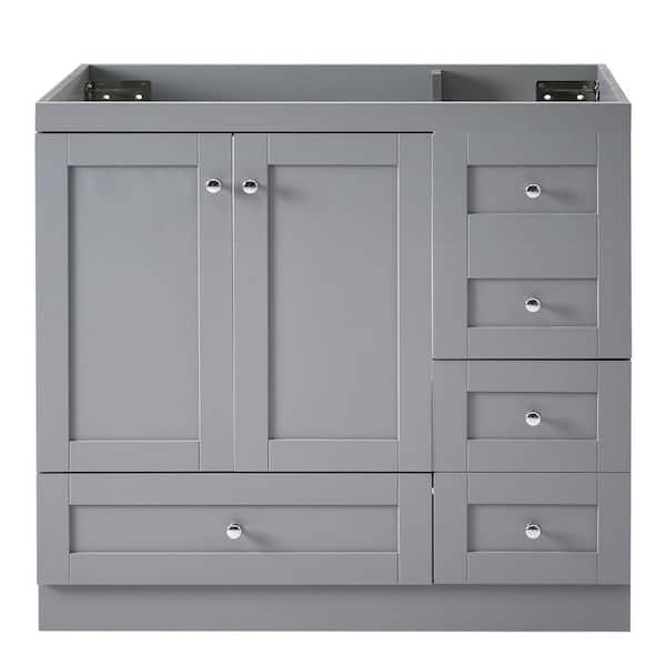 35 in. Freestanding Bath Vanity Cabinet without Top in Gray with Soft-Close Doors and 4 Storage Drawers