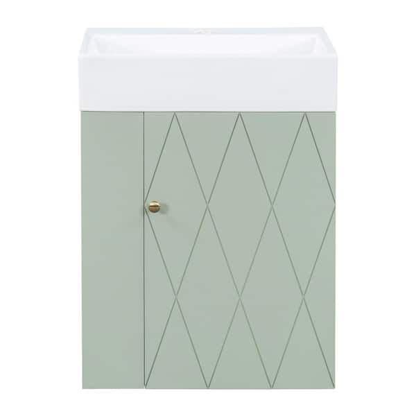 20 in. Green Bath Vanity with White Ceramic Top and Towel Bar