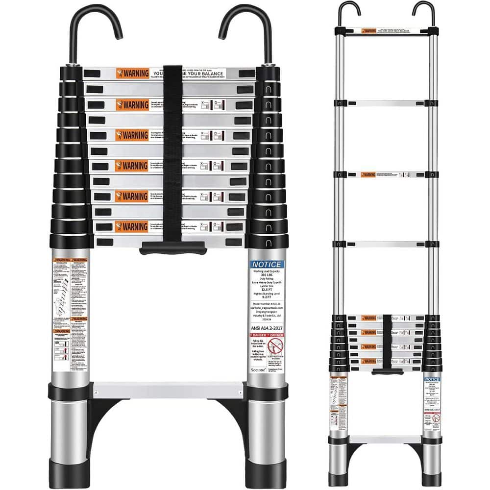 12.5 ft. Aluminum Extension Telescoping Ladder with 2-Detachable Hooks, Heavy Duty 330 lbs. Max Capacity price history on PriceWatchPro