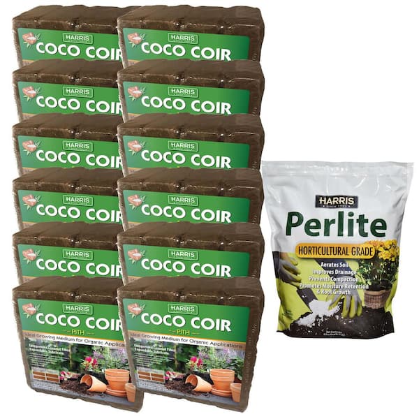 Harris 108 Gal. Expanding Coco Coir Pith (48 Brick/12-Pack) & 8 Dry Qt. Premium Horticultural Perlite