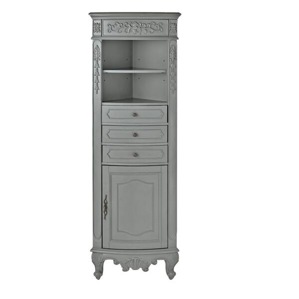 Home Decorators Collection Winslow 22 in. W x 67-1/2 in. H x 14 in. D Corner Bathroom Linen Storage Cabinet in Antique Grey