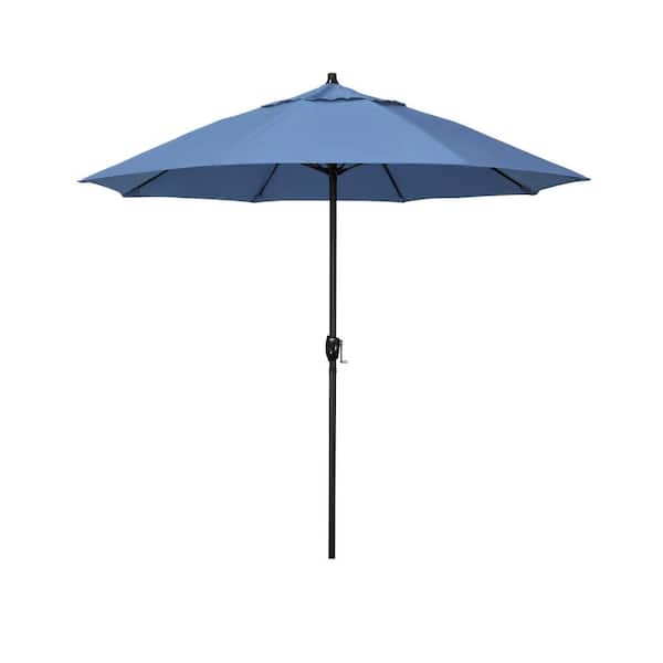 California Umbrella 7.5 ft. Bronze Aluminum Market Patio Umbrella with Fiberglass Ribs and Auto Tilt in Frost Blue Olefin