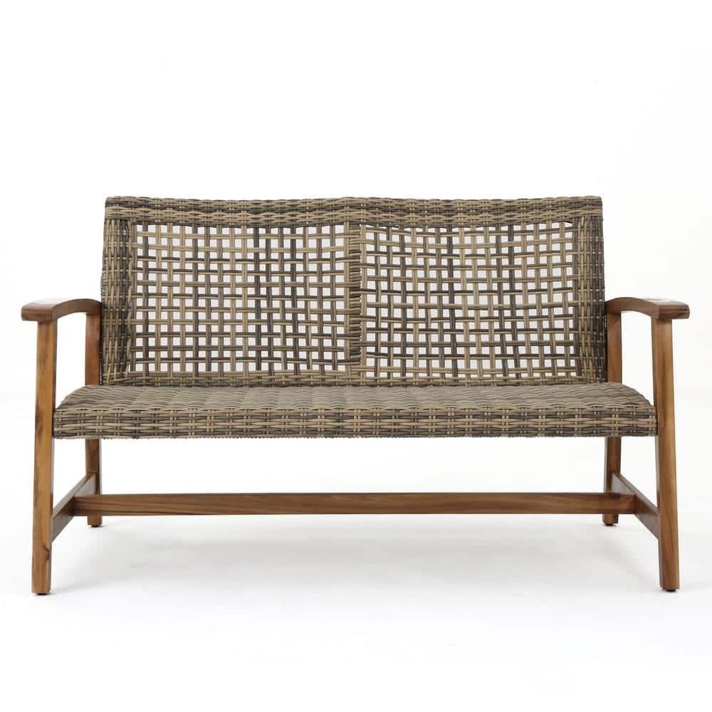 Wooden plus Wicker Outdoor Fashion Loveseat Sofa Suitable for Backyard Terr