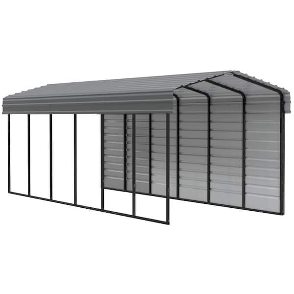 Arrow 10 ft. W x 29 ft. D x 9 ft. H Charcoal Galvanized Steel Carport with 1-Side Wall Kit