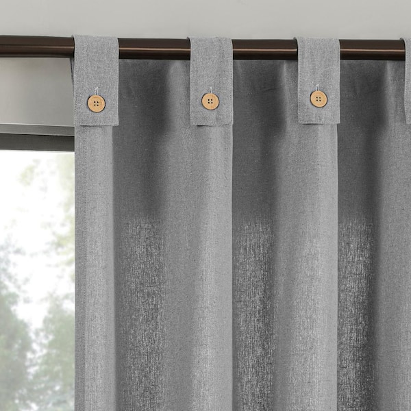 ARCHAEO Boulder Button Tab Gray Cotton Blend 40 in. W x 84 in. L Tab Top Light Filtering Curtain (Single Panel)