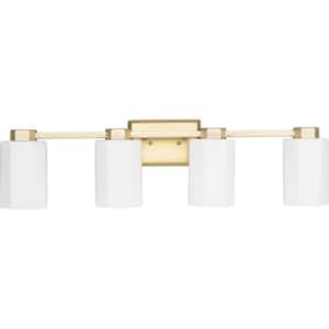 Estrada 31.25 in. 4-Light Brushed Gold Vanity Light with Opal Glass Shade
