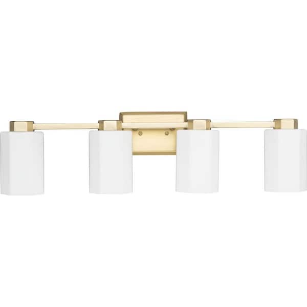 Progress Lighting Estrada 31.25 in. 4-Light Brushed Gold Vanity Light with Opal Glass Shade