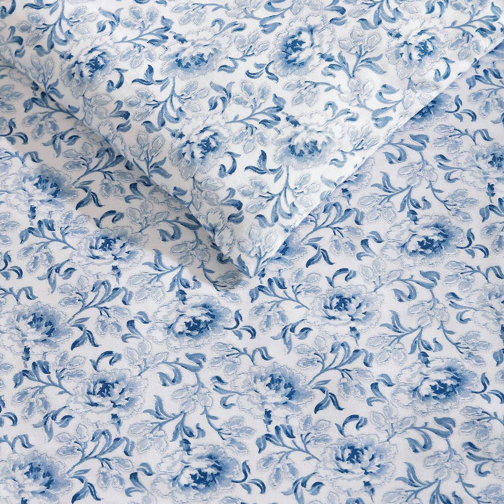 Lorelei Blue Floral Cotton Twin Duvet Cover Set