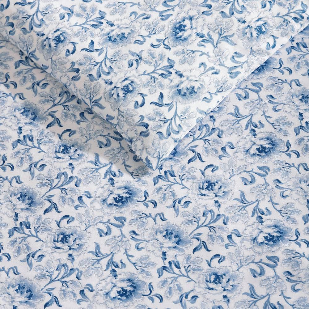 Lorelei Blue Floral Cotton Sateen Full/Queen Duvet Cover Set