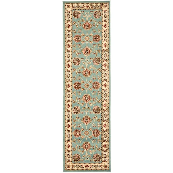 SAFAVIEH Lyndhurst Blue/Ivory 2 ft. x 12 ft. Border Floral Geometric Runner Rug