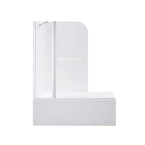 ROSWELL Canteras 39.37 in. W x 55 in. H Frameless Pivot Bathtub Door in Chrome with Clear Glass