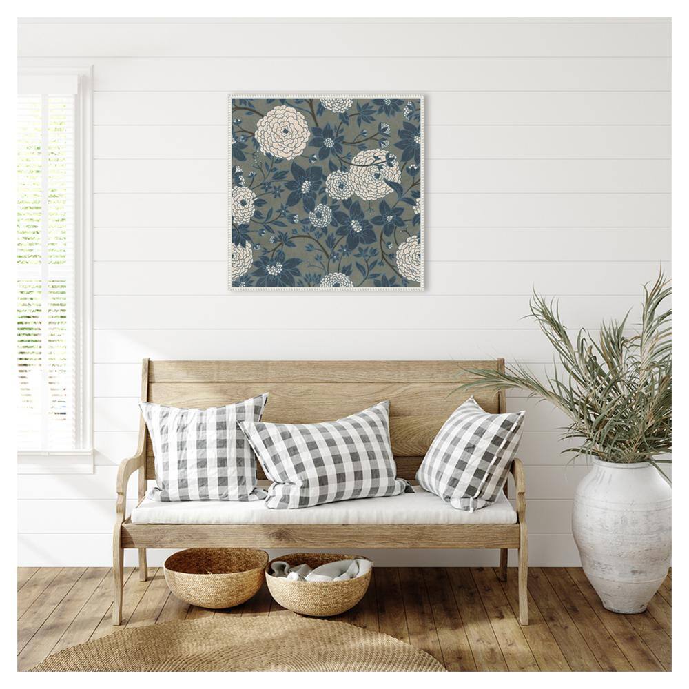 30"x30" White and Grey Abstract Floral Canvas Print