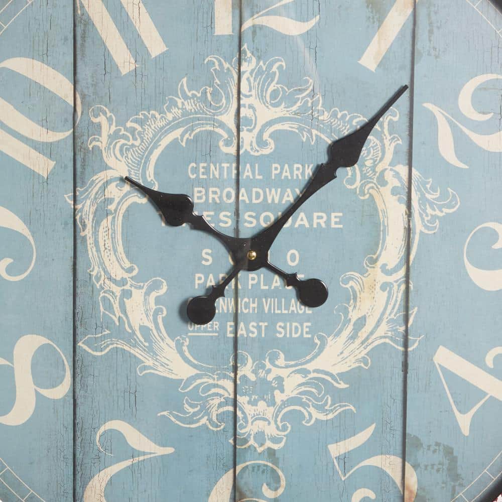 Coastal Blue and White Round Metal Wall Clock with Rope Accent, 25"