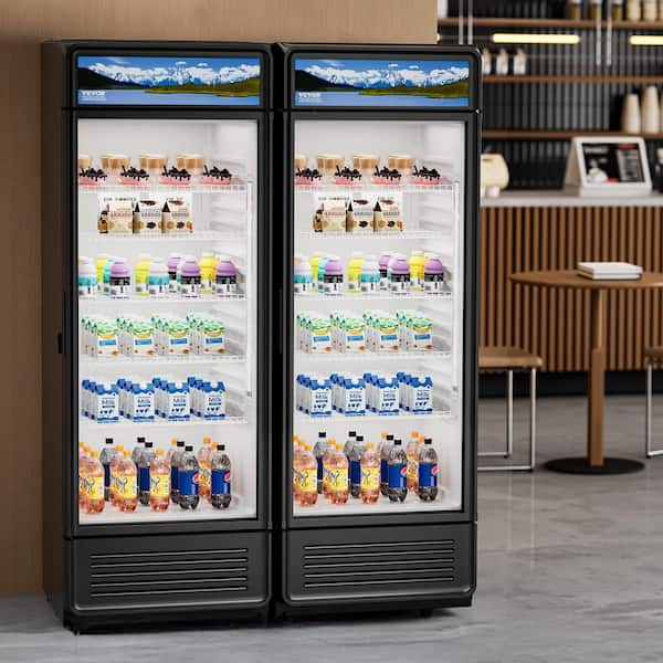 Commercial Refrigerator 12.2 cu.ft. Beverage Display Cooler 24 in. with Glass Door Adjustable Shelves LED Light Black