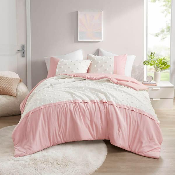 Intelligent Design Monica 3-Piece Pink Polyester Full/Queen Colorblock Clip Jacquard Comforter Set