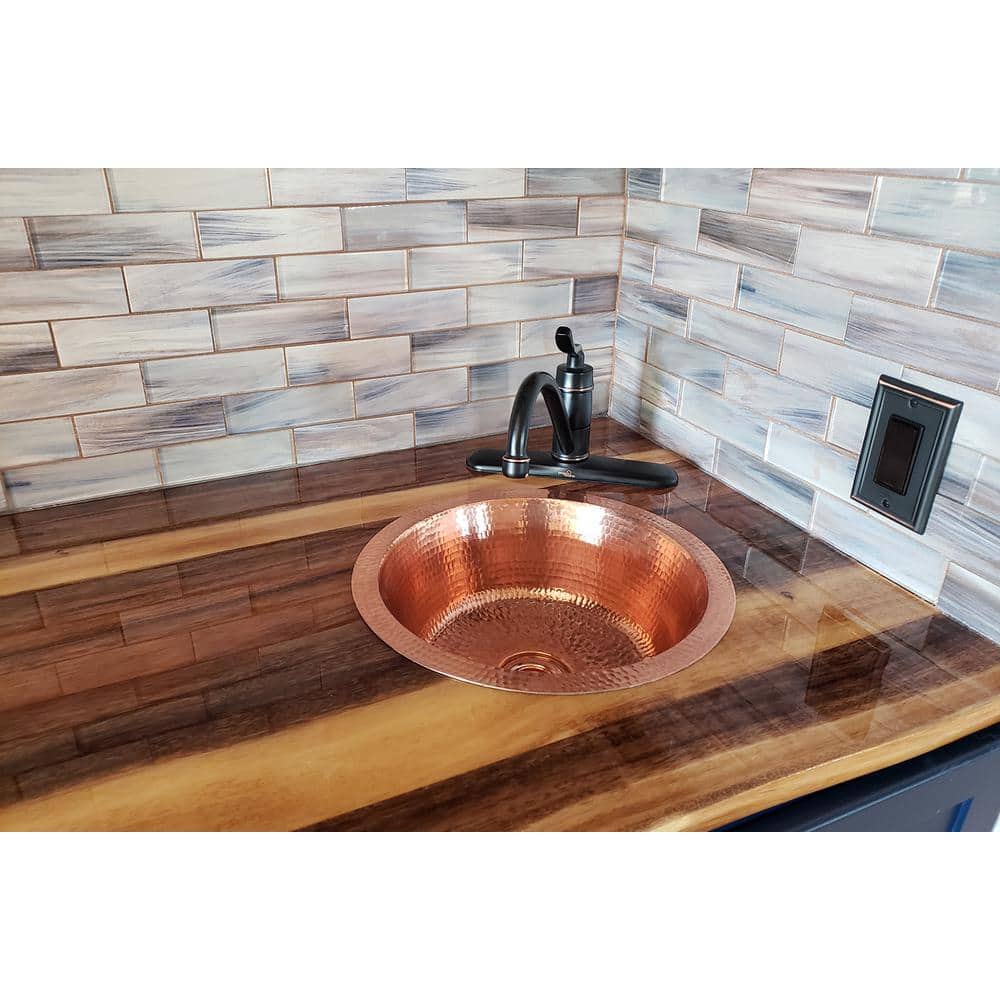 14" Round Hammered Polished Copper Bar Sink