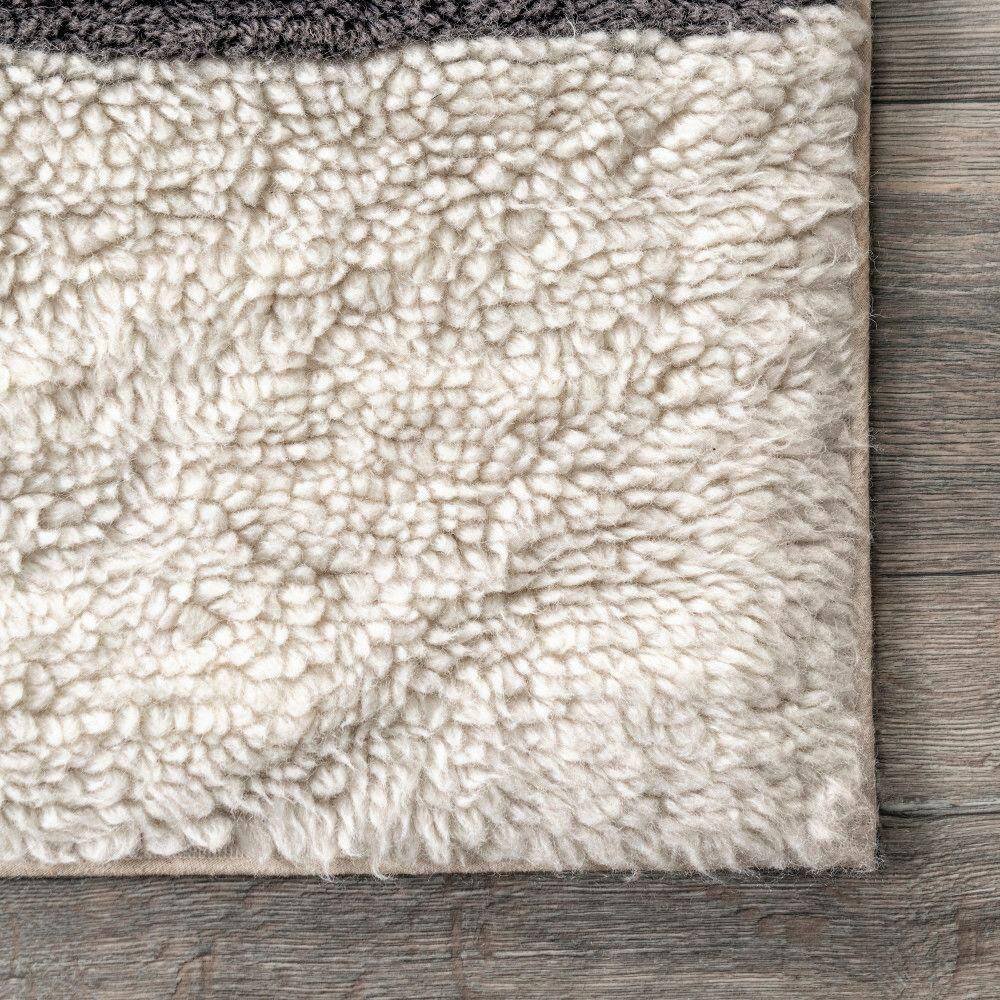 Ivory and Black Striped Wool Washable Area Rug 5' x 8'
