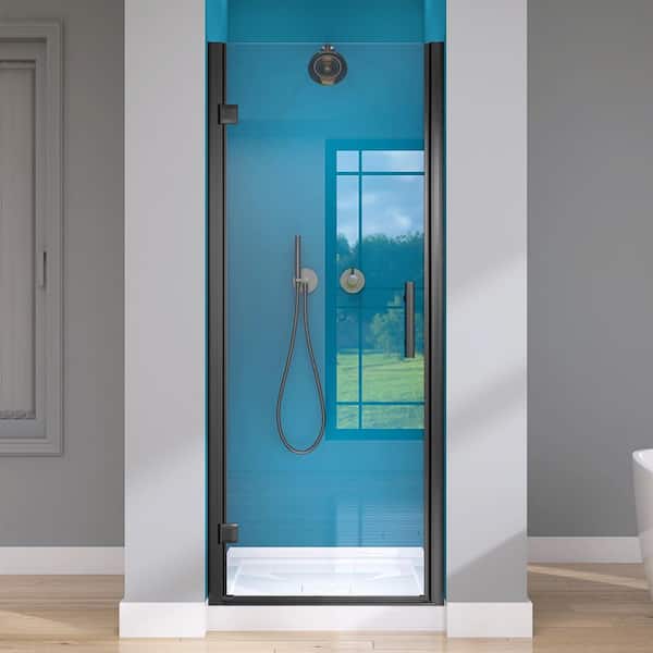 Getpro 32-33.25 in. W x 72 in. H Frameless Pivot Swing Shower Door Left Hinged Panel in Matte Black with 1/4 in. Clear Glass