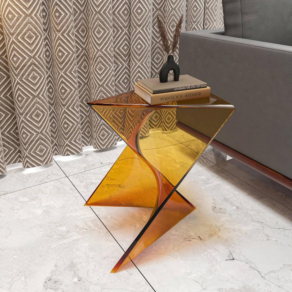 Randolph Transparent Tea Plastic Triangular Side Table
