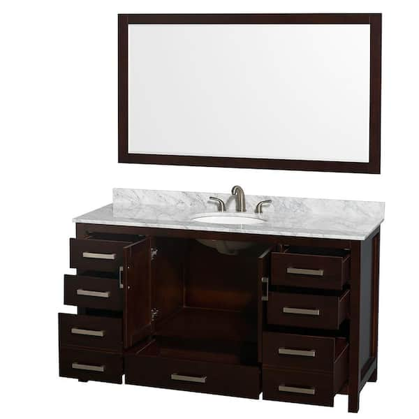 Wyndham Collection Sheffield 60 in. Vanity in Espresso with Marble