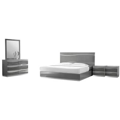 Gray Modern California King Bedroom Set, Contemporary Queen Bed Set