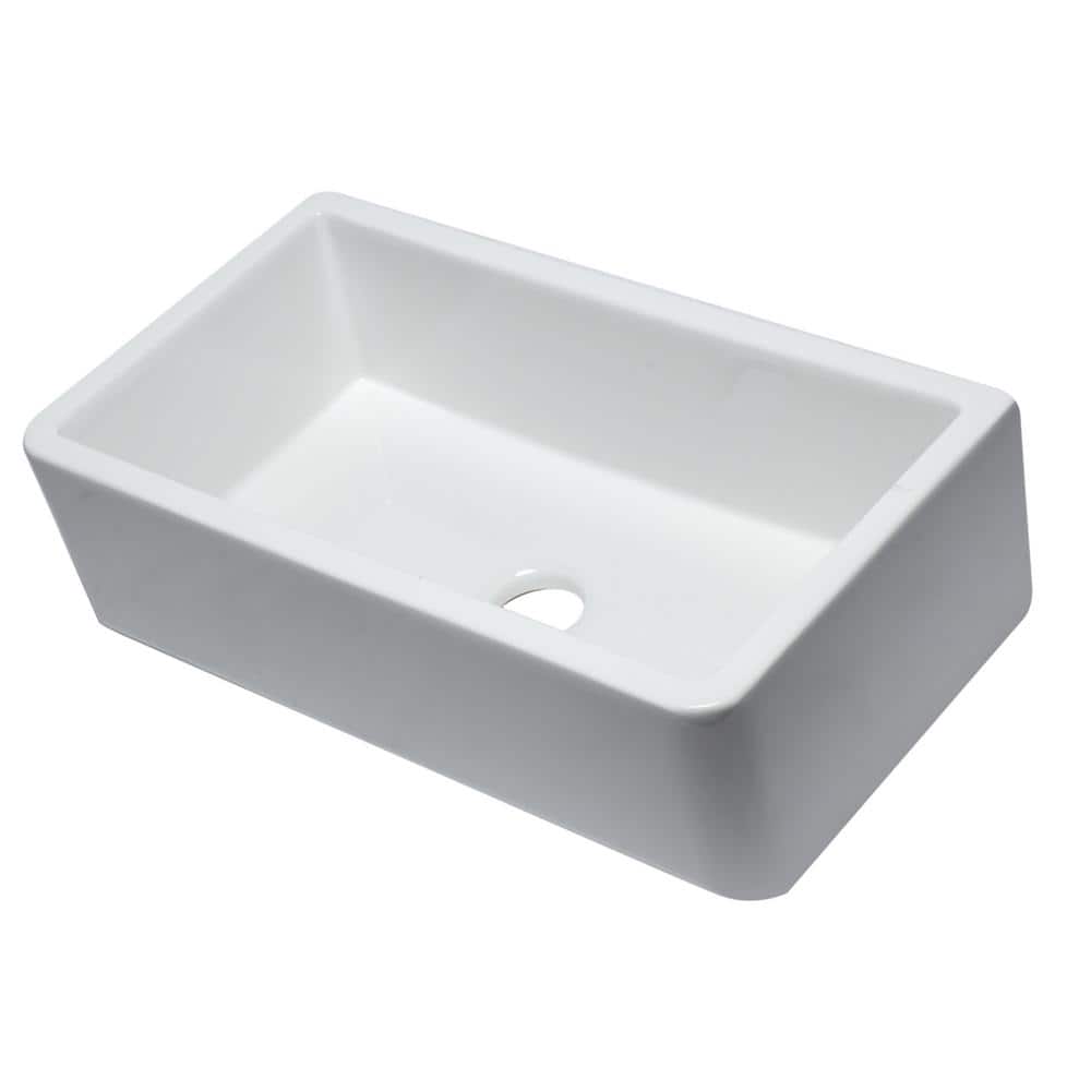 White Fireclay Single Bowl Farmhouse Drop-In Sink