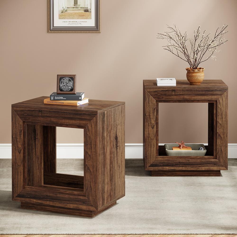 Kerlin 23.62 in. Walnut Rectangular Wood End Table Set of 2, Nightstand Bedside Table with Storage - thumbnail 9