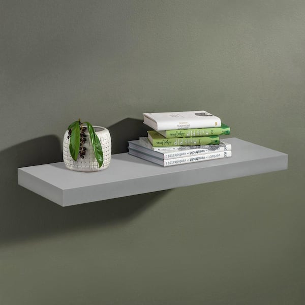 BIG BOY 35.4 in. x 9.8 in. x 2 in. Silver MDF Floating Decorative Wall Shelf with Brackets