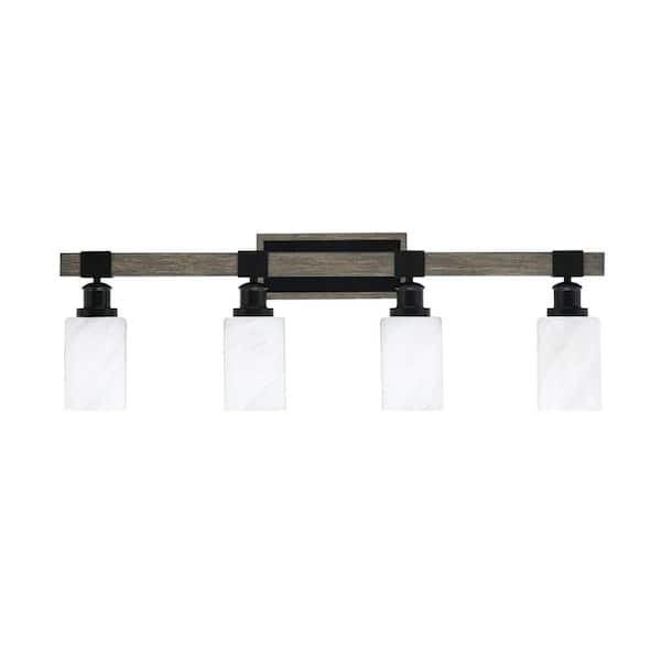 Unbranded Richmond 35.5 in. 4-Light Vanity Light Matte Black and Painted Wood-look Metal with 4 in. White Marble no bulbs included