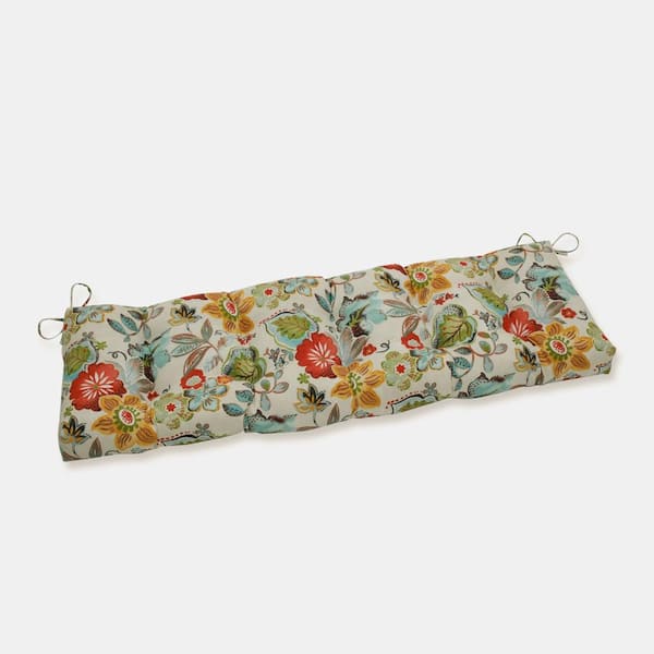 Pillow Perfect Floral Rectangular Outdoor Bench Cushion in Green