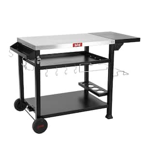 50 in. Three-Shelf Stainless Outdoor Movable Food Prep Grill Cart Table with Fordable Side Table