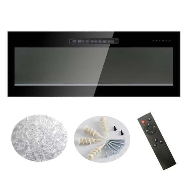 50 in. Wall Mount Electric Fireplace in Black with Tempered Glass, Remote Control, and Multi-Color Flame