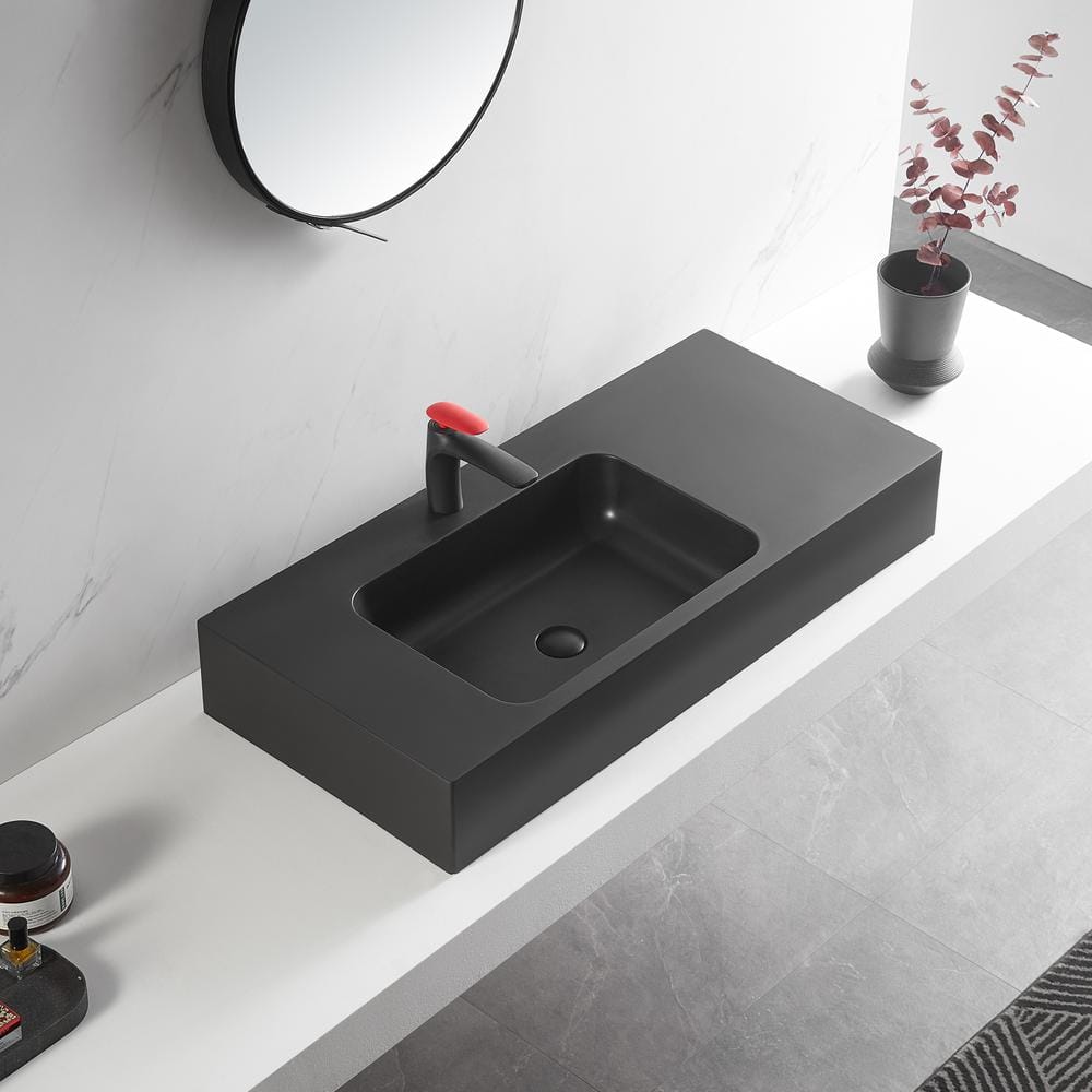 Matte Black Granite Wall-Mount Square Bathroom Sink