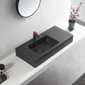 47 in. Dual Mount Granite Composite Bathroom Sink with Single Faucet Hole in Matte Black