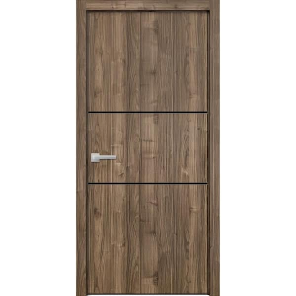 28 in. x 84 in. 1 Panel Walnut Finished Solid Wood with Honeycomb Sliding Door with Hardware