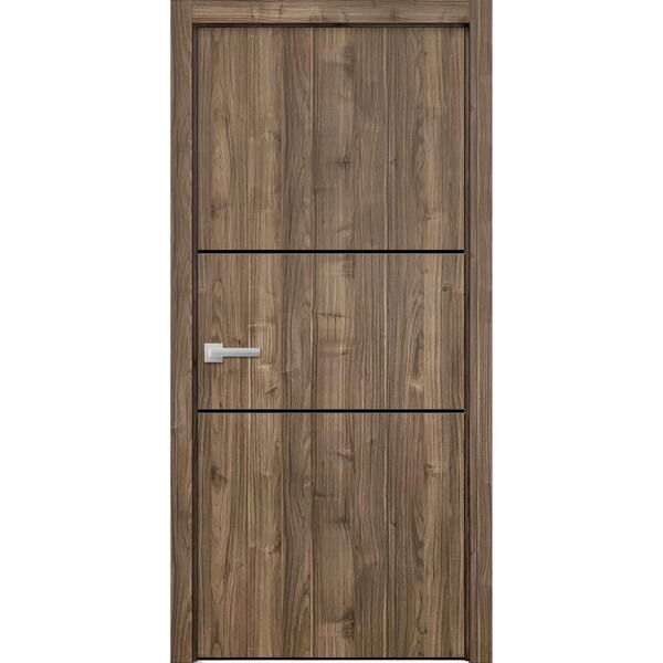 30 in. x 84 in. 1 Panel Walnut Finished Solid Wood with Honeycomb Sliding Door with Hardware