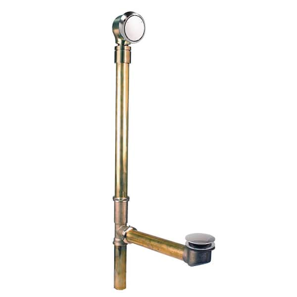Westbrass 22 in. Deep Soak Tip-Toe Drain Bath Waste Overflow with Ball Joint, Satin Nickel