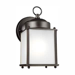 New Castle 1-Light Antique Bronze Outdoor 8.25 in. Wall Lantern Sconce with LED Bulb