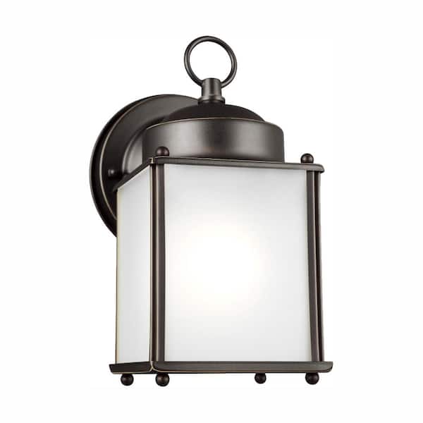 Generation Lighting New Castle 1-Light Antique Bronze Outdoor 8.25 in. Wall Lantern Sconce with LED Bulb