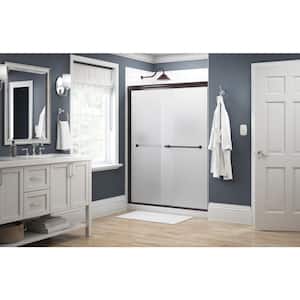 Traditional 59-3/8 in. W x 70 in. H Semi-Frameless Sliding Shower Door in Bronze with 1/4 in. Tempered Frosted Glass
