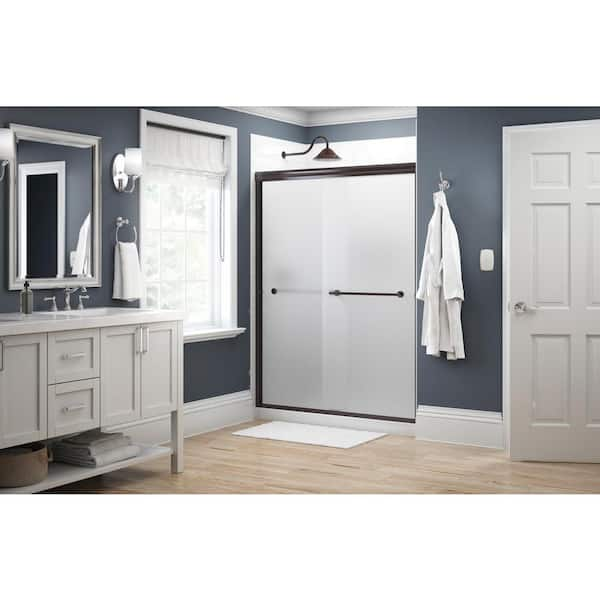 Delta Traditional 59-3/8 in. W x 70 in. H Semi-Frameless Sliding Shower Door in Bronze with 1/4 in. Tempered Frosted Glass