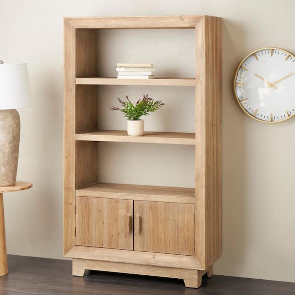 Litton Lane 69 in. Tall Light Brown Wood Bookcase with Natural Wood Grain and Texture
